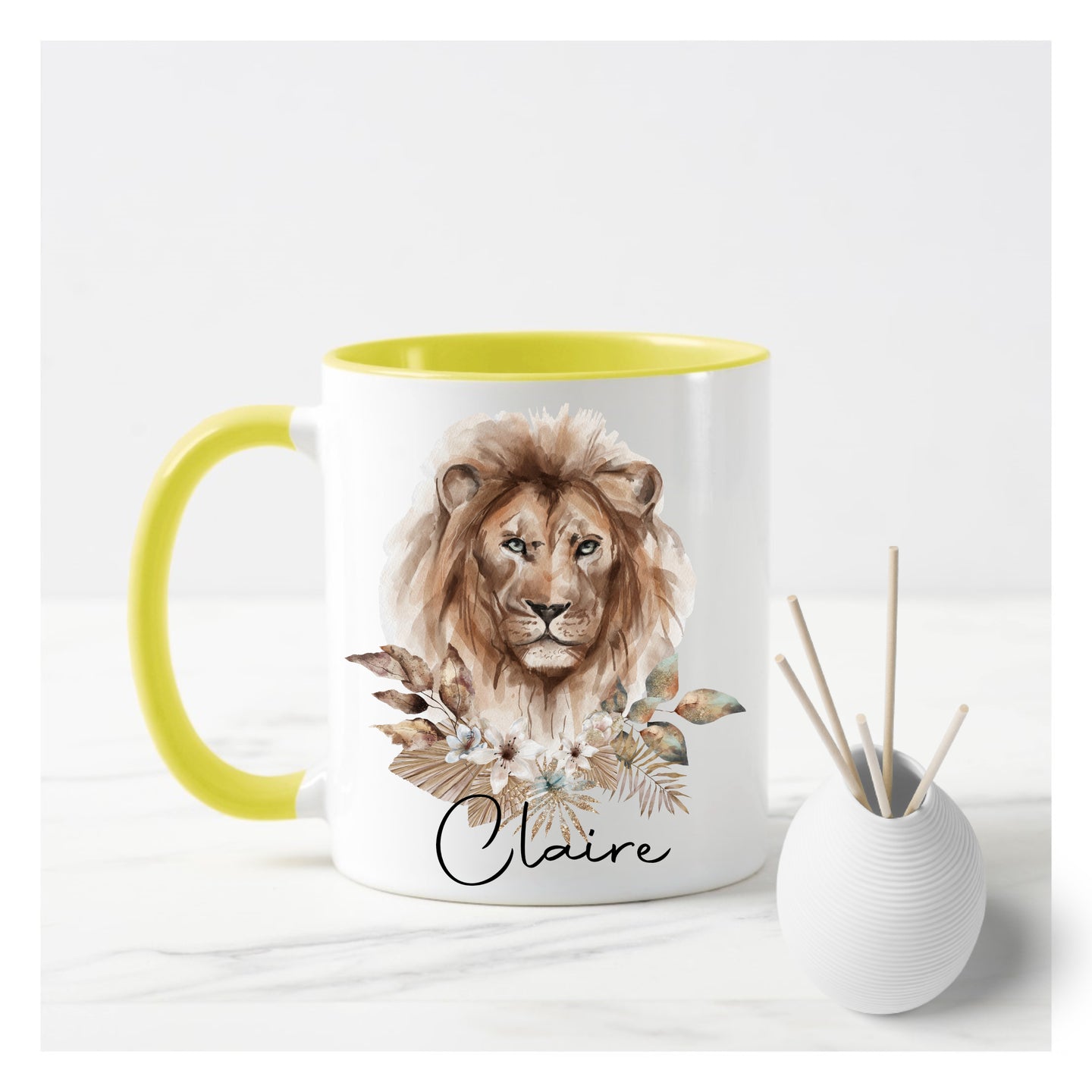 Lion Floral Mug - Yellow