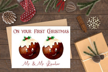 Load image into Gallery viewer, First Christmas Mr &amp; Mrs Pudding Greeting Card
