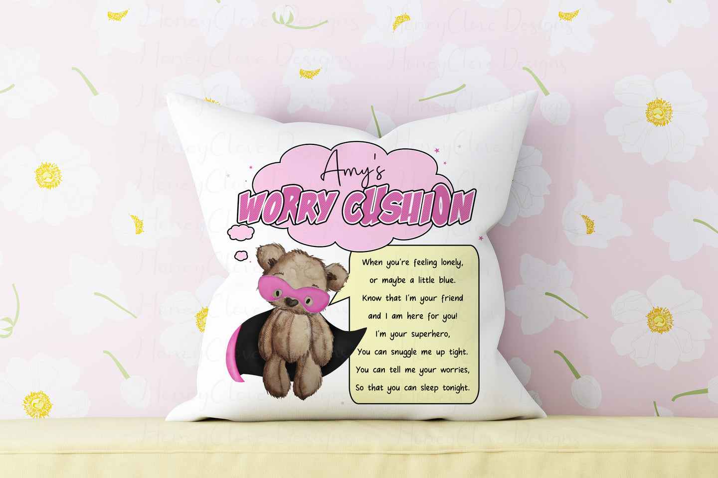 Superbear Pink Worry Cushion