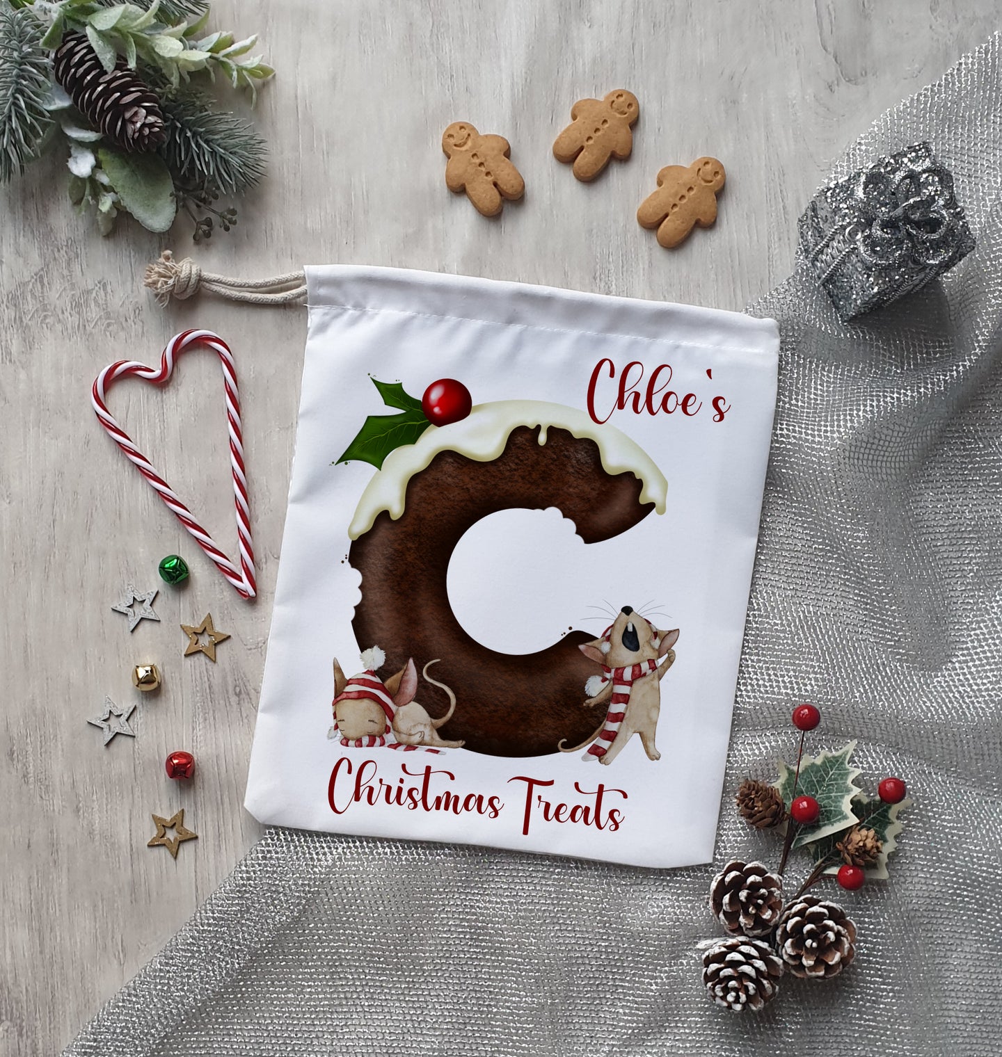 Christmas Pudding initial treat bag - Christmas