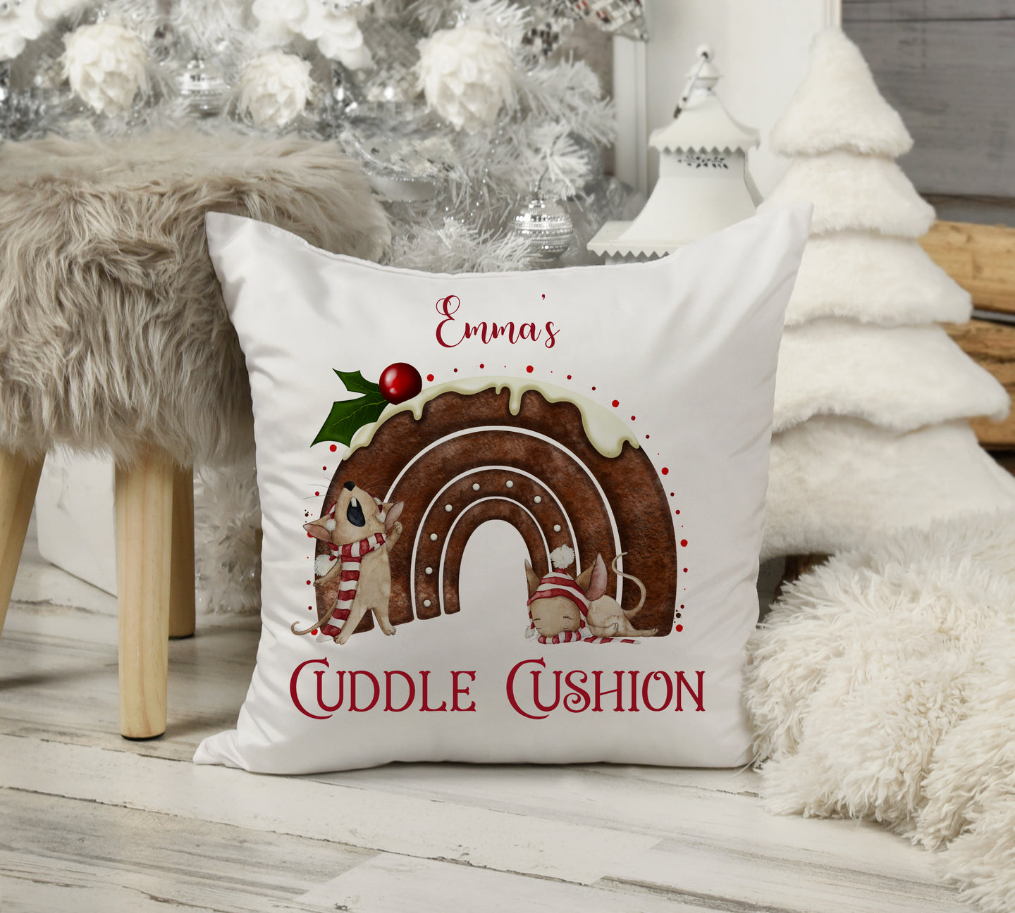 Pudding Rainbow  Christmas Cushion