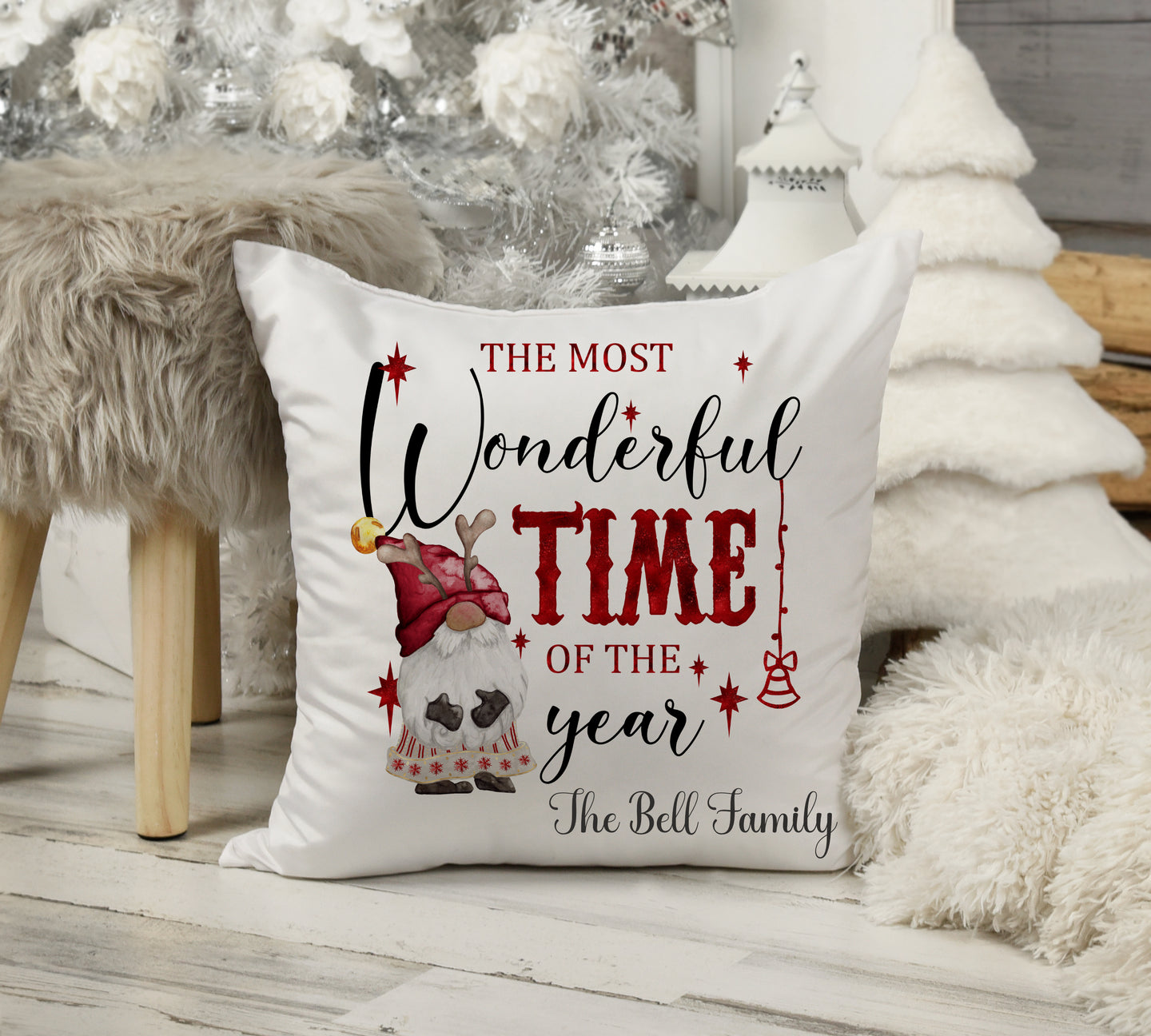 Red Gnome Christmas Cushion
