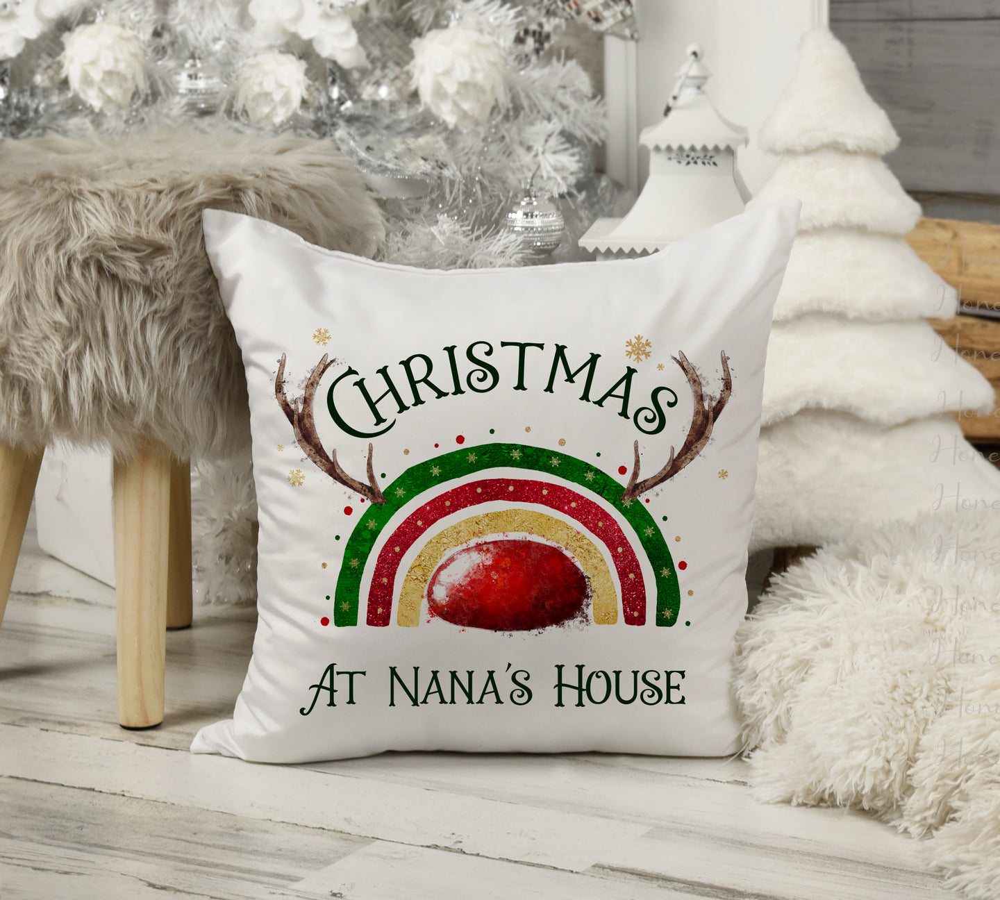 Nana's House Reinbow Christmas Cushion