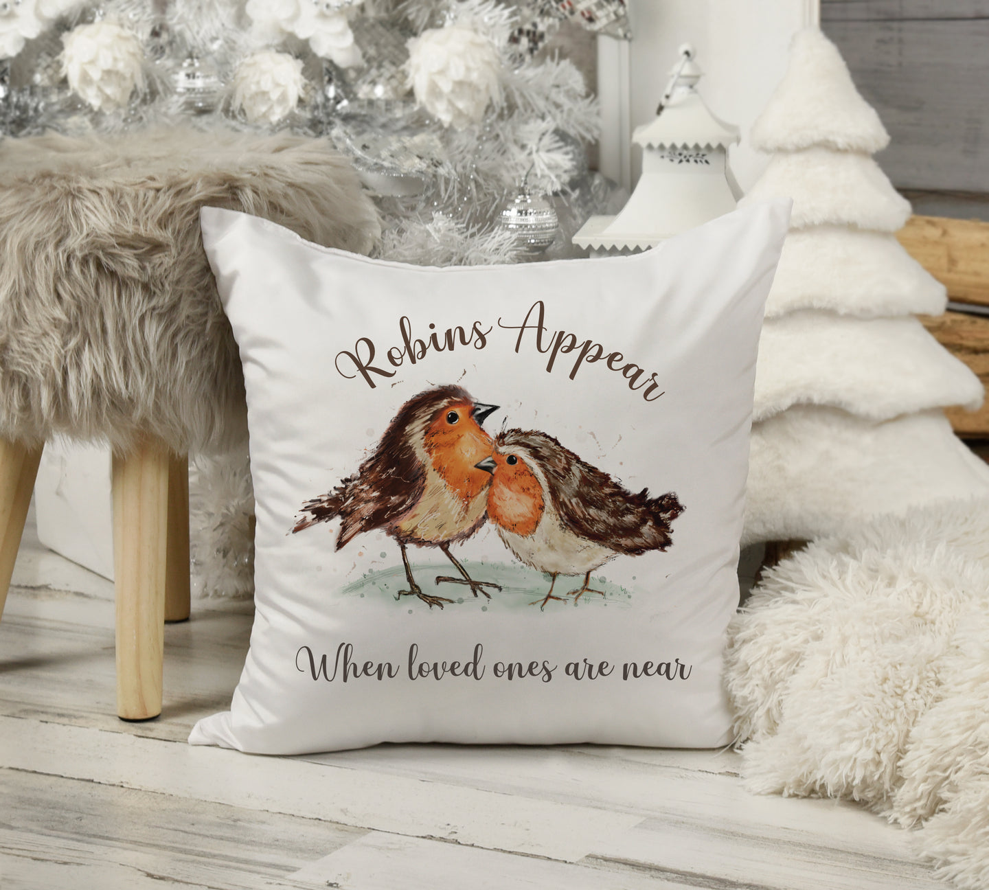 Robin Couple Christmas Cushion