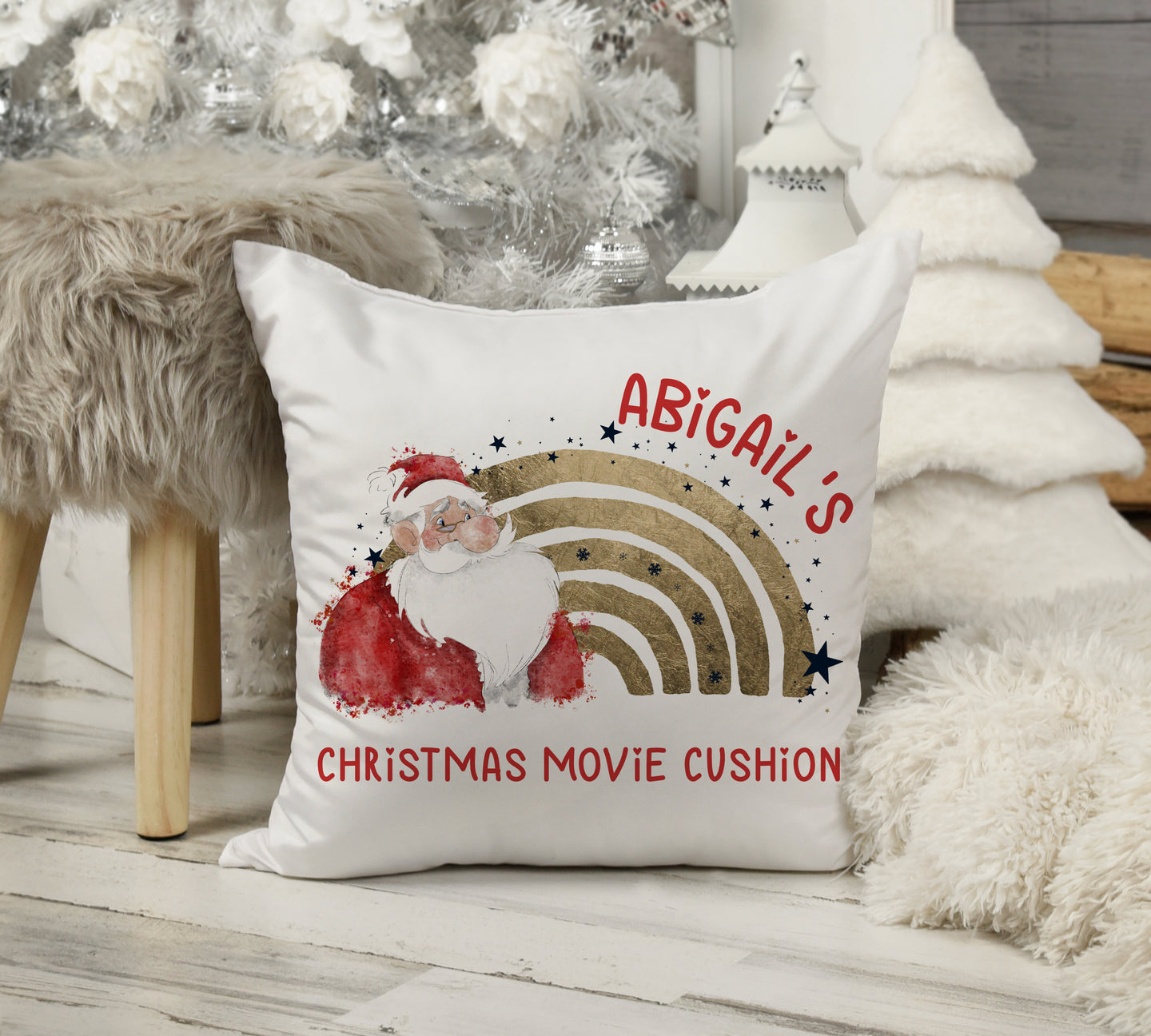 Santa Rainbow  Christmas Movie Cushion
