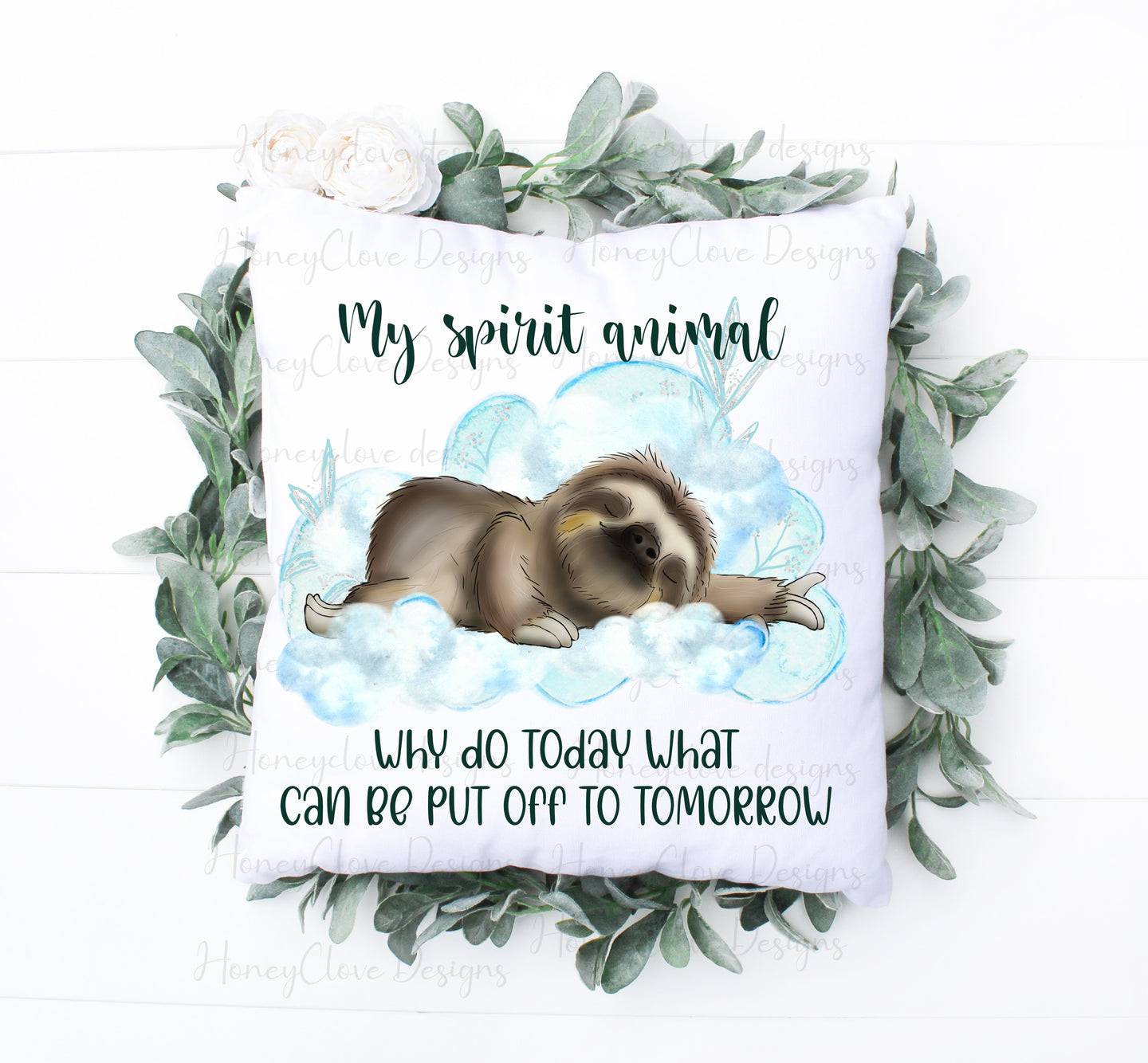 Spirit Animal Sloth Cushion - Blue