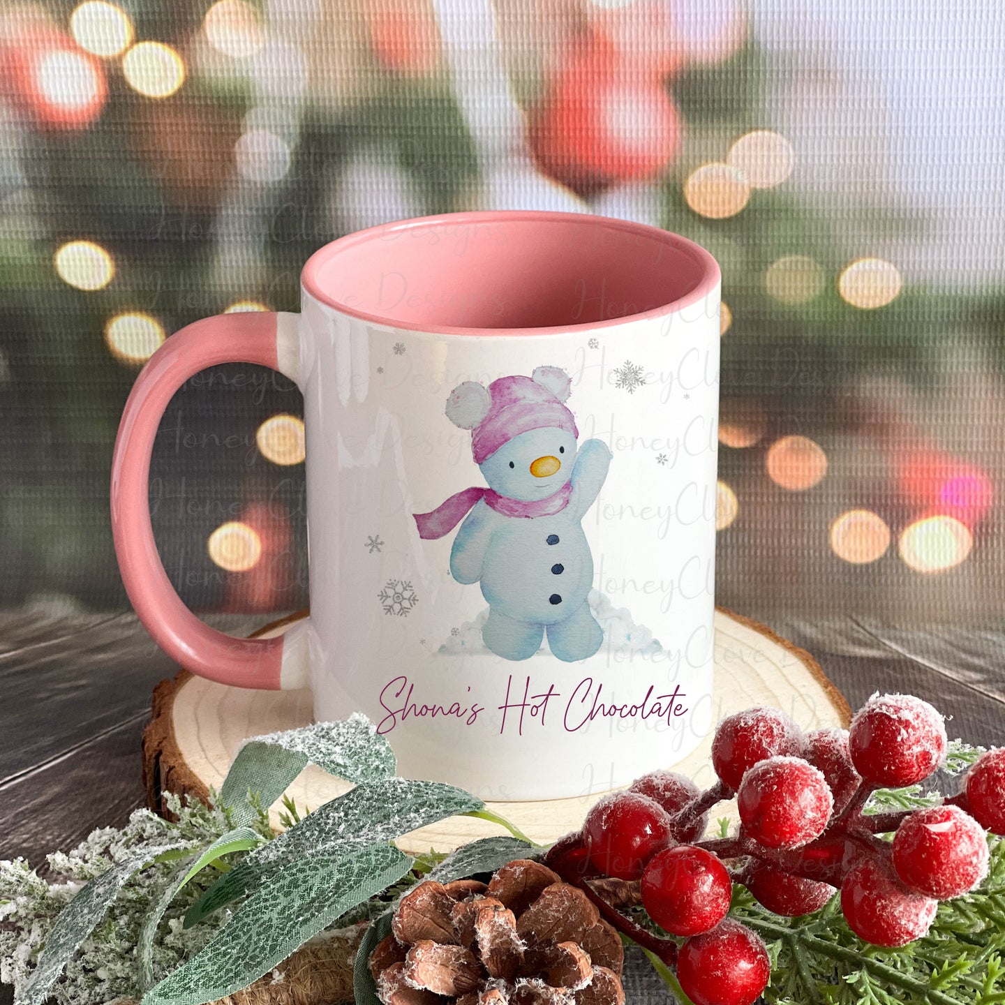 Snowman Hot Chocolate Mug Pink!