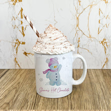 Load image into Gallery viewer, Snowman Hot Chocolate Mug Pink!
