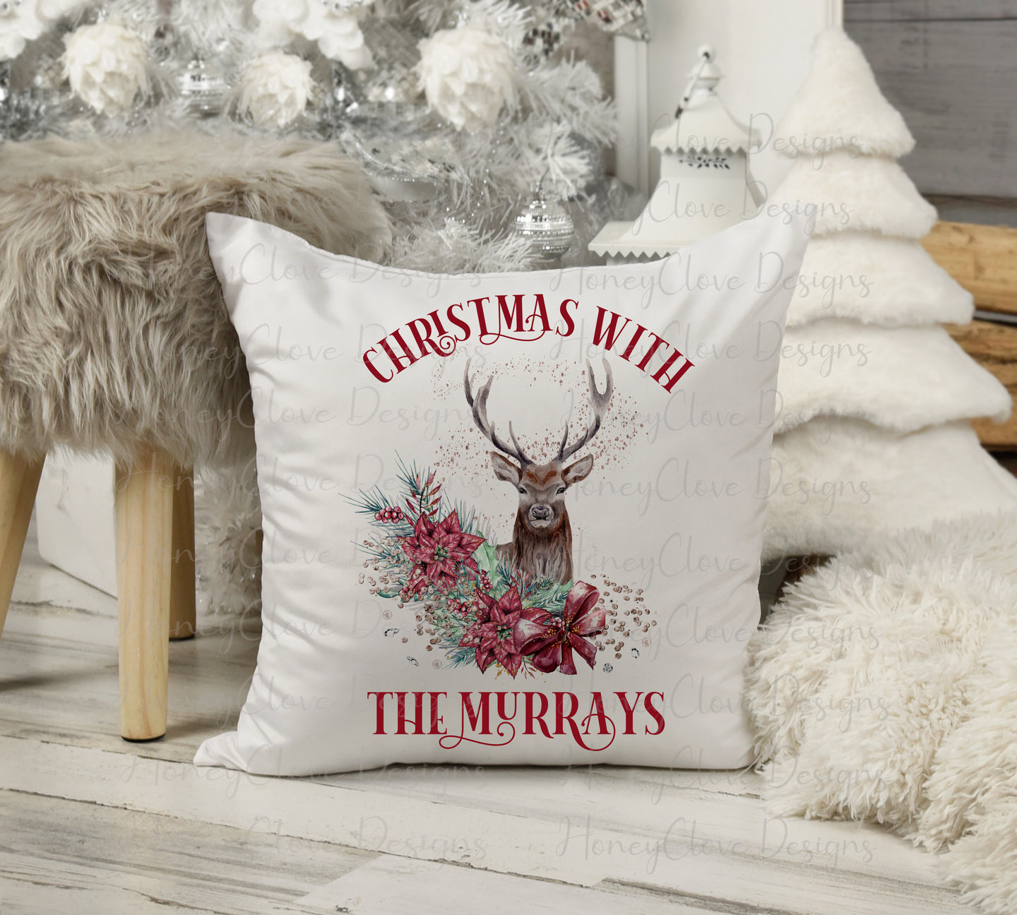 Traditional Stag Christmas Cushion