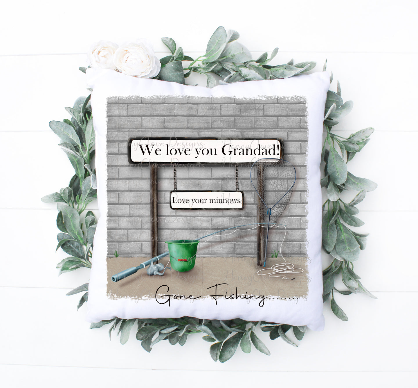 Street Sign Cushion (Grey)  - Fishing