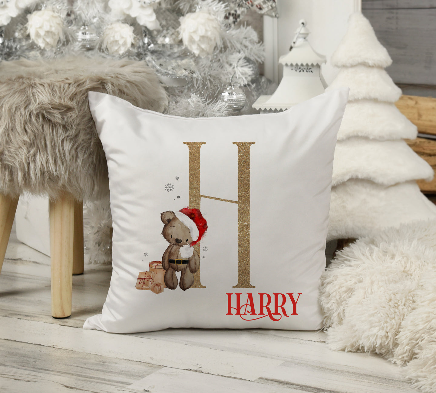 Brown Teddy Bear Christmas Snuggle Cushion