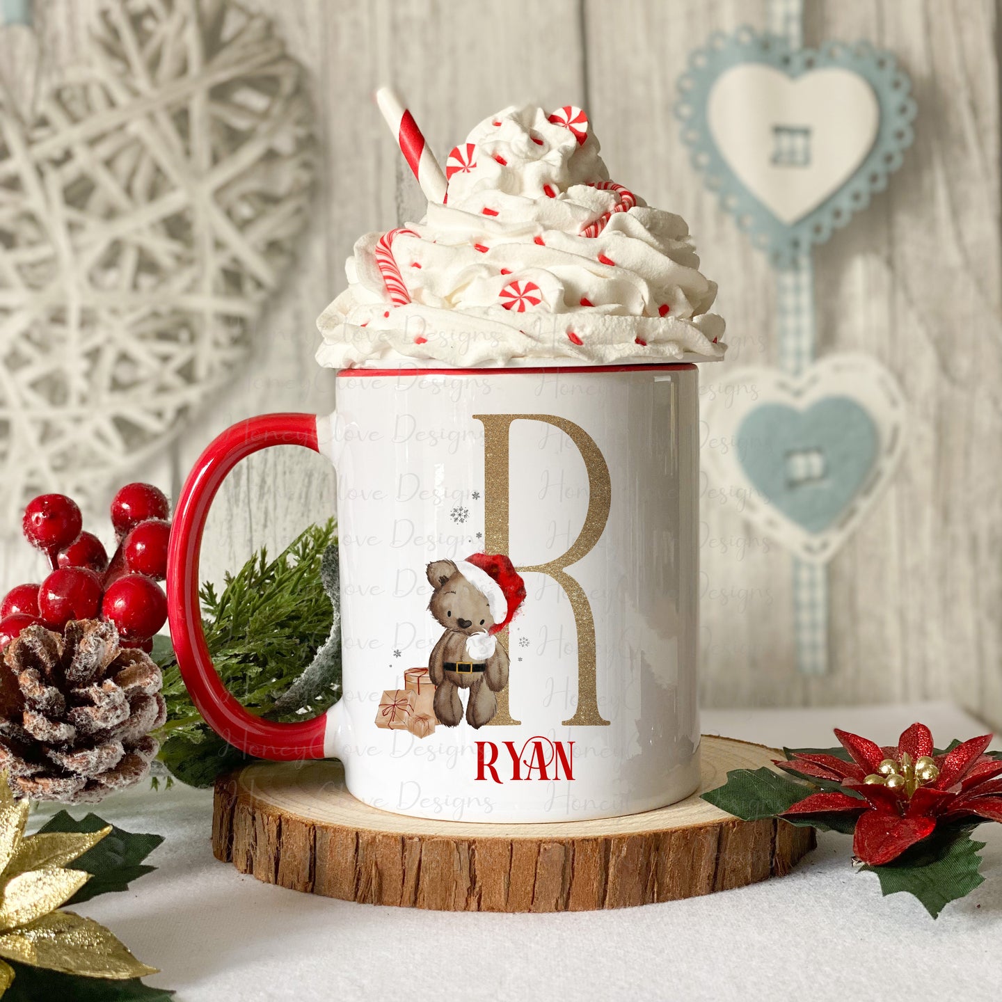 Santa Bear Initial Christmas Mug