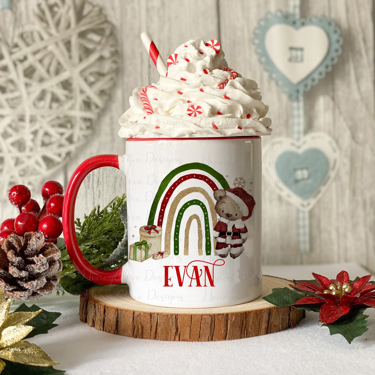 Santa Bear & Rainbow Christmas Mug