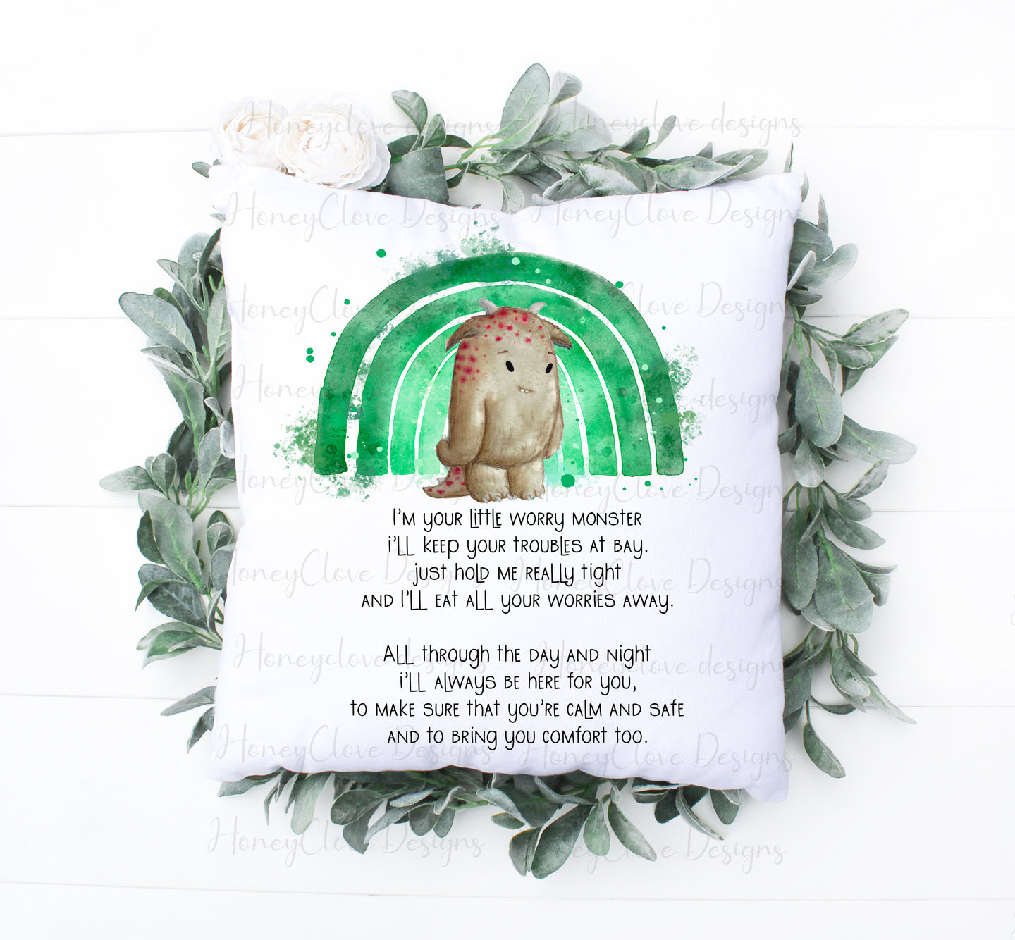 Worry Monster Cushion Green
